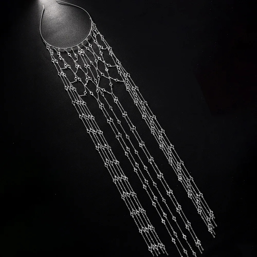 Sparkling Long Metal Tassels Chain Hairpins for Women Zircon Crystal Hair Tinsel Headband Accessories Headwear Fashion Jewelry