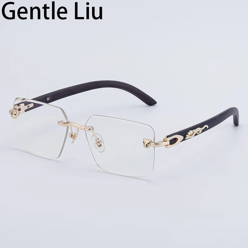 

Vintage Square Rimless Sunglasses Men 2024 Luxury Brand Frameless Sun Glasses For Male Leopard Anti Blue Light Eyeglasses UV400