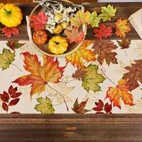 Fall Maple Leaves Linen Table Runners Party Decor Autumn Thanksgiving Harvest Dresser Scarf Holiday Kitchen Dining Table Decor 6