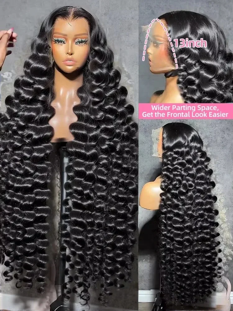 250 Density 40 42 Inch Human Hair Loose Deep Wave 13x6 Lace Front Wigs Water Wave Curly HD 13x4 Lace Frontal Wig Brazilian Black 4