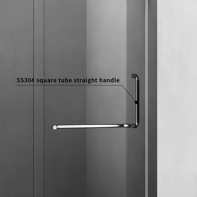 Black Frameless Transparent High Security Tempered Glass Rectangular Glass Partition L-shaped Hinged Shower Door