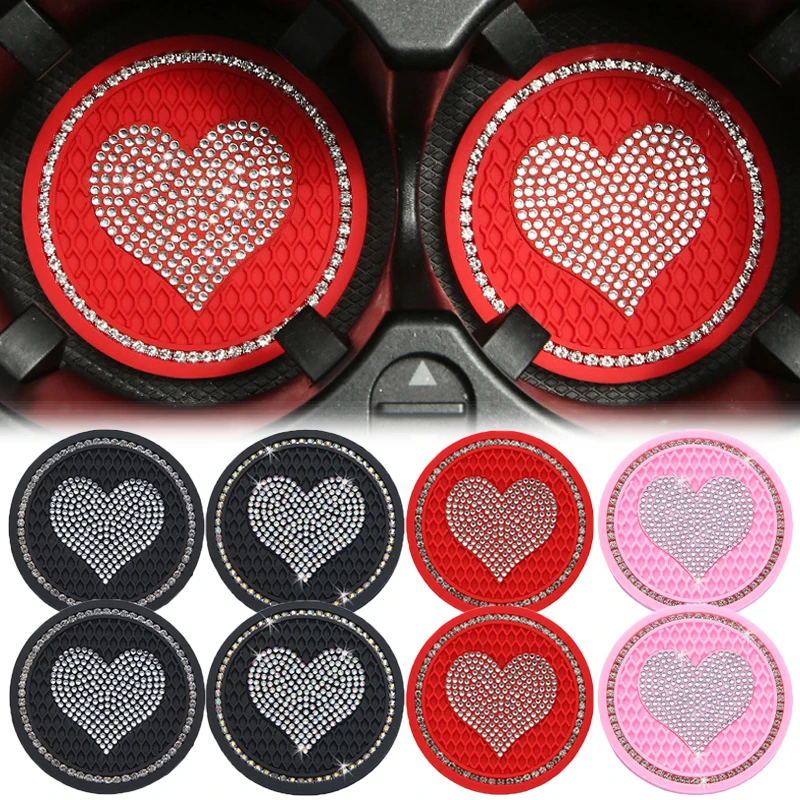 

2Pcs Heart Shaped Car Coaster Water Cup Bottle Holder Anti-slip Pad Mat Silica Gel Waterproof Car Mat Auto Interior Accessories