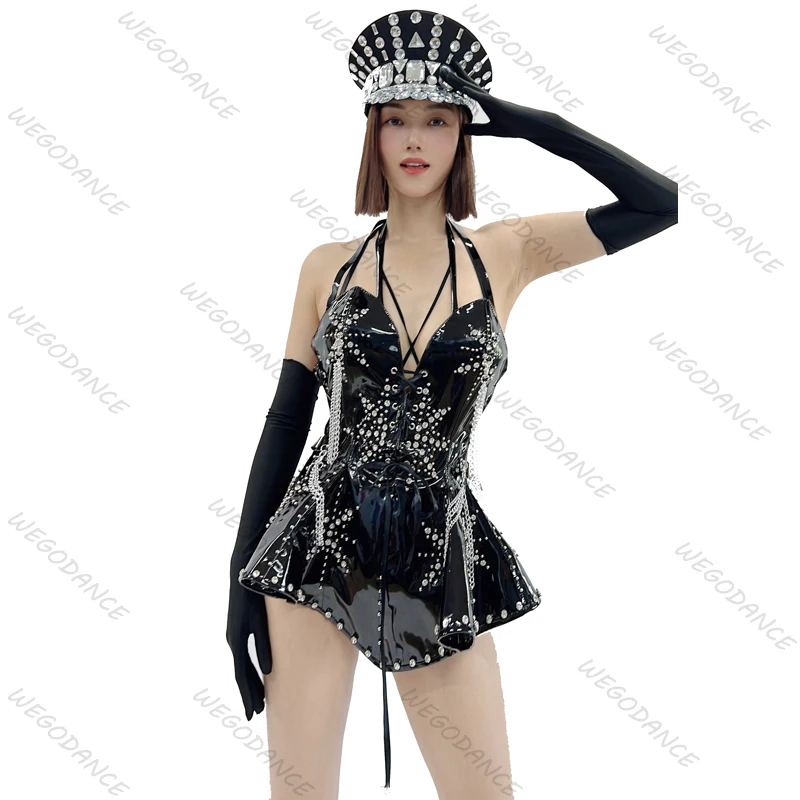 

New Sexy Pu Leather Woman Singer Nightclub Dancer Dress Performance Costume
