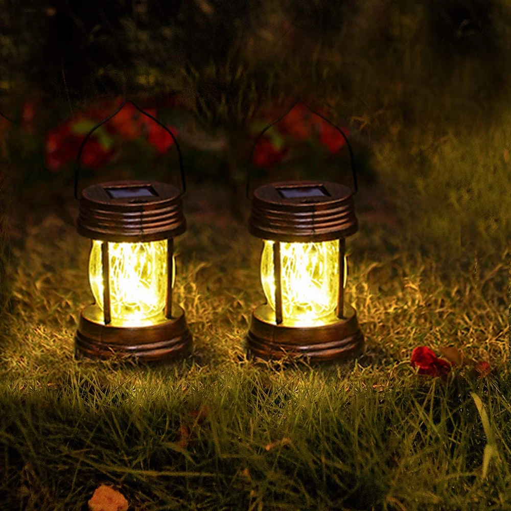 Waterproof Solar Lights Metal Flickering Outdoor Hanging Solar Lanterns Lighting for Garden,Patio Lawn,Deck ,Umbrella,Tent