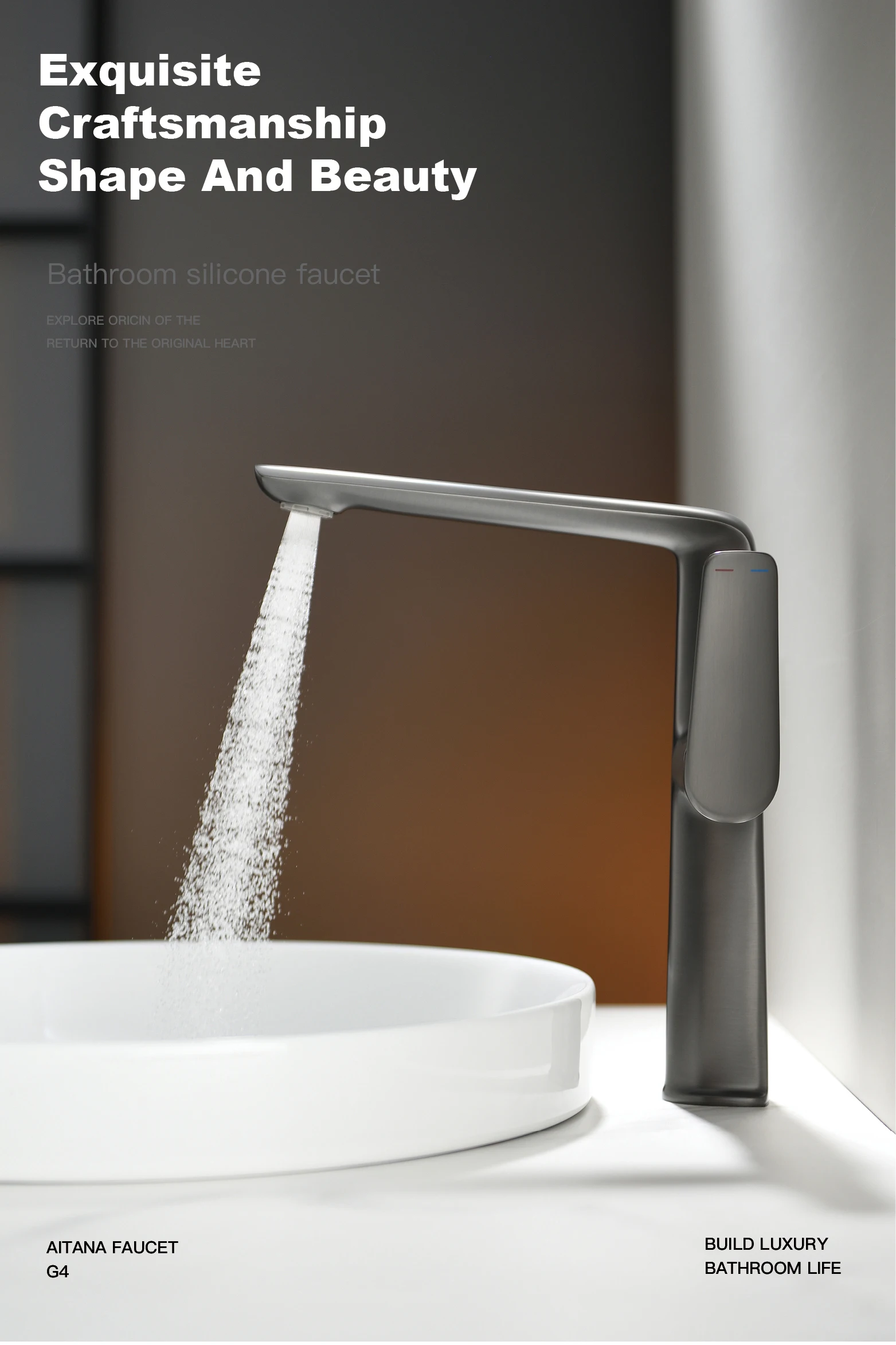 Gun gray luxury brass bathroom faucet with a single handle for Hot&Cold water rotation and outlet design 2 functional basin Tap