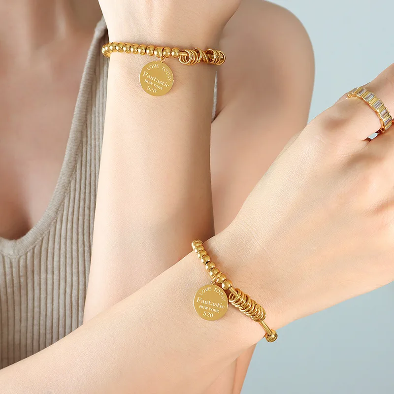 

Популярные европейские и американские парные ювелирные изделия CINSY, круглые брендовые стальные шарики, эластичный браслет из титановой стали, не выцветает