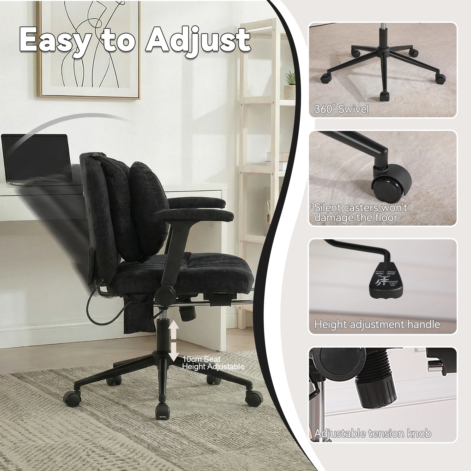 Bürostuhl, Computerstuhl, Heimversion, geeignet für langes Sitzen. Ideal für Mädchenzimmer, Schminktische, etc. – Detail 3