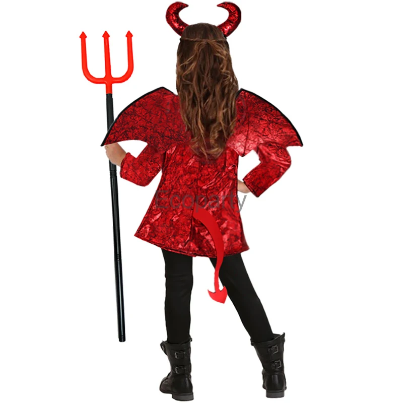 Boys Girls Little Devil Costume Children Punk Gothic Vampire Satan Cosplay Outfits Kids Halloween Carnival Performance Clothing