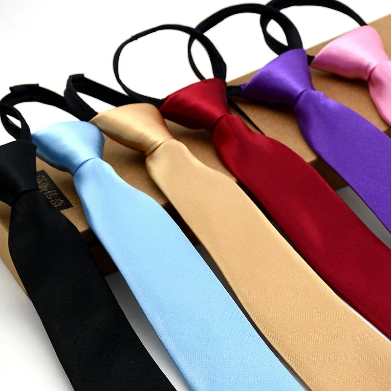 Pre-tied Neck Tie for Girls Boys Kid Skinny Zipper Lazy Red Solid Color Slim Narrow Bridegroom Party