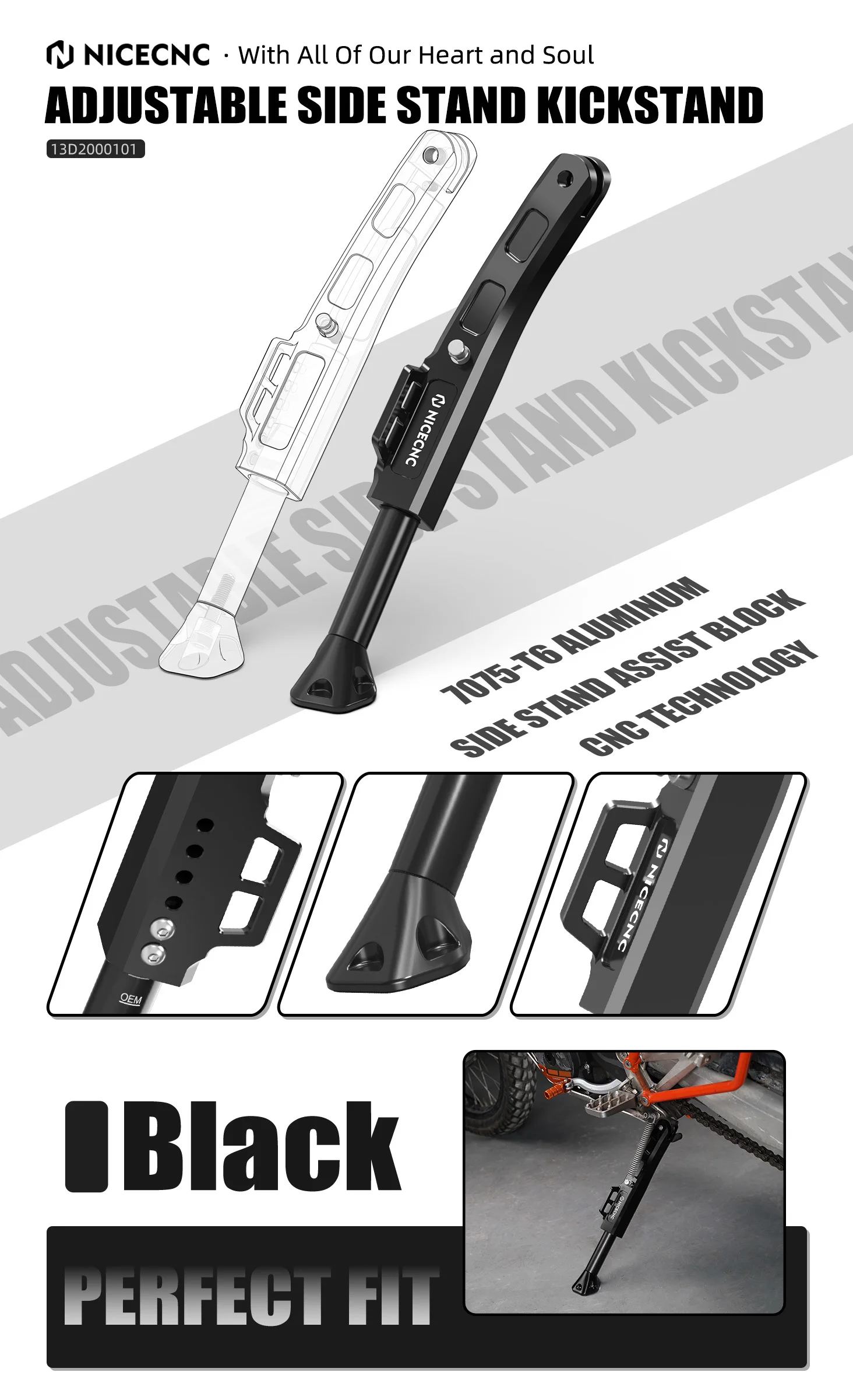 Verstellbarer Motorradständer/20 mm abgesenkte Fußrasten-Fußstützen für KTM 690 Enduro R 690 SMC R 690 SMCR 2008–2021 2022 2023 2024 – Detail 1