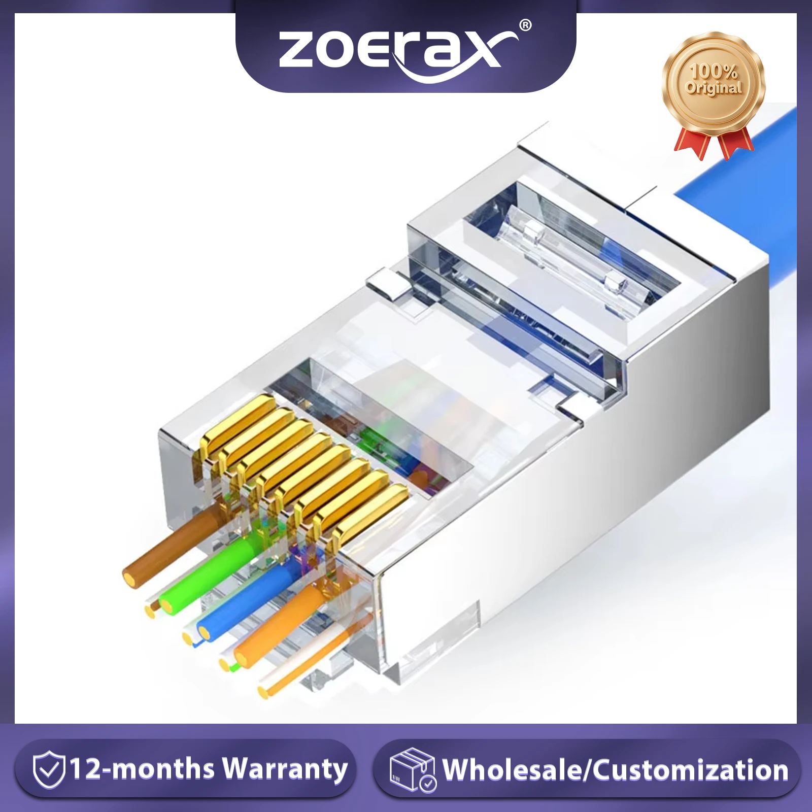 ZoeRax Pass Through RJ45 Connector, Cat6 Cat6a 30u Gold Plated Shielded Modular Plug 1.2mm Hole for STP Ethernet Cable 8P8C Ends