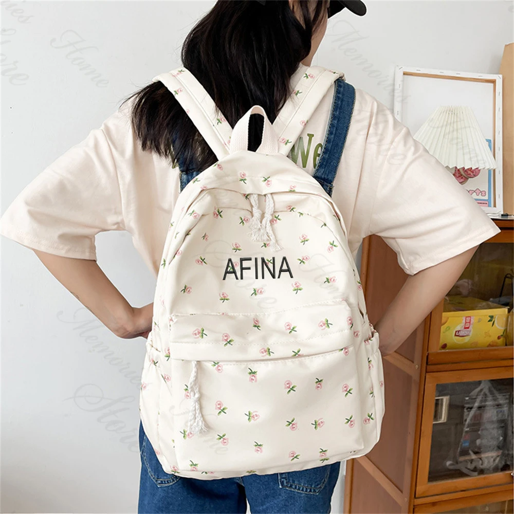 

Personalized Name Women's Floral Backpack Girl's Leisure Flower Backpack Outdoor Travelling Bags Custom Embroidered Schoolbags