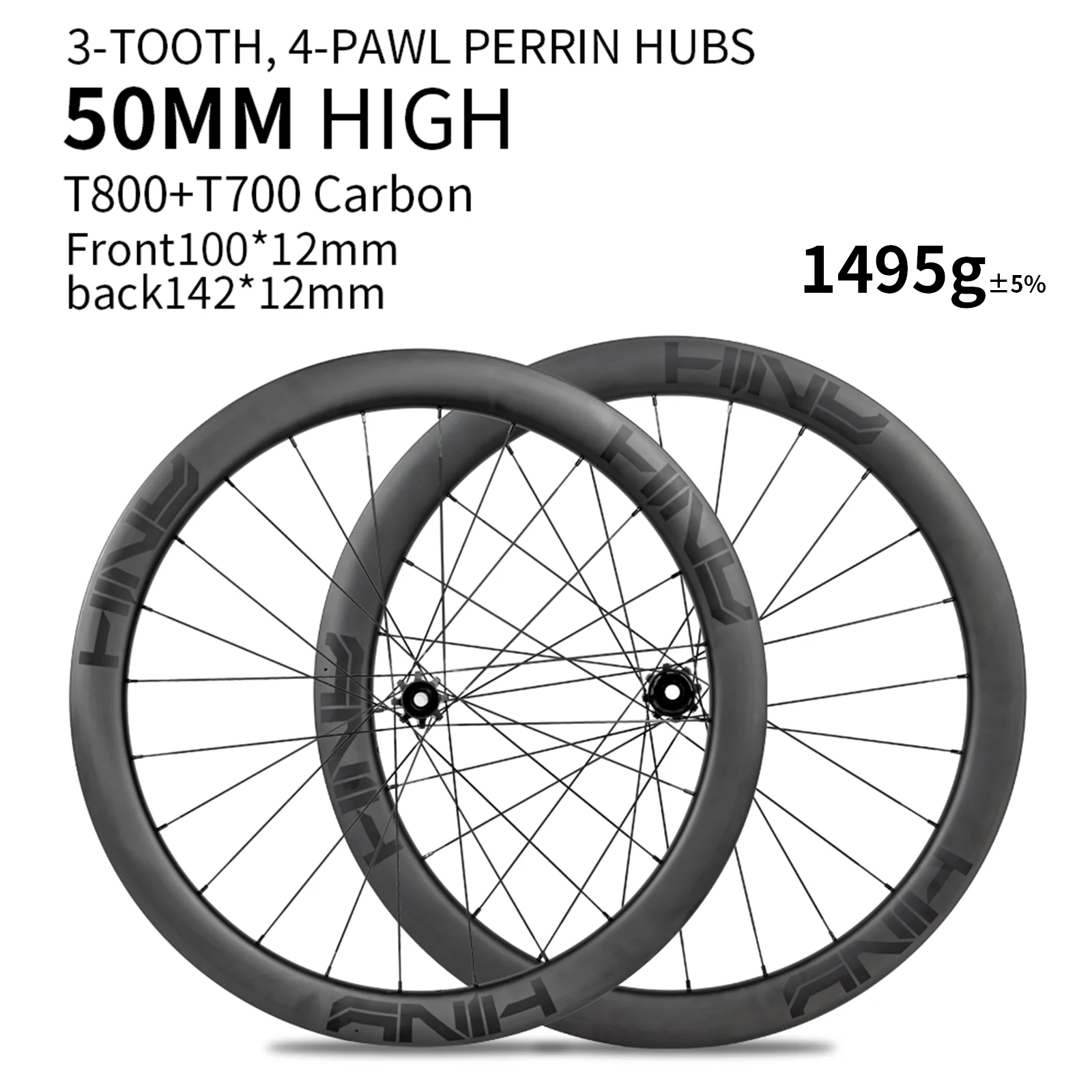 超軽量700Cカーボンホイールセット、50mm、21H、3歯、4ラチェット