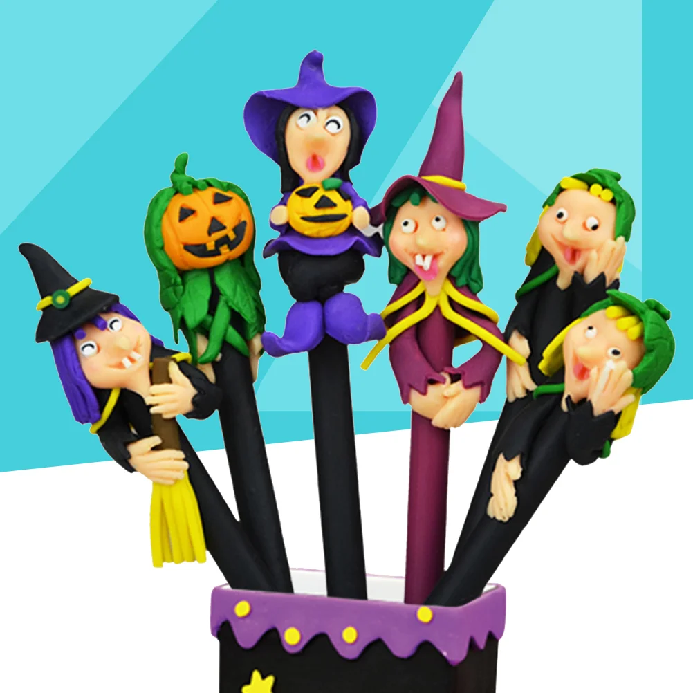 

12Pcs Halloween Ballpoint Pen Polymer Clay Wizard Witch Roller Ball Pen Party Favors Gift (Random Style)