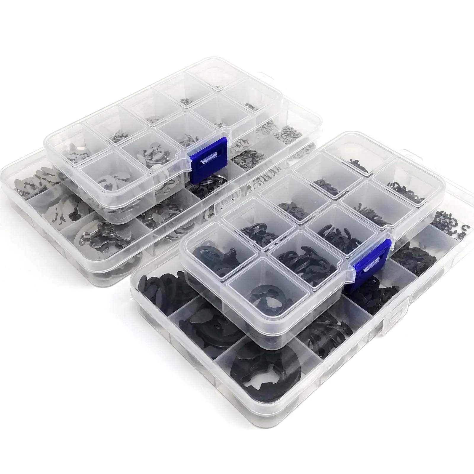 Mix M1.2 M1.5 M2 M2.5 M3 M4 M5 M6 M8 M10 M12 M15 E type Circlip Shaft Bearing External Retaining Ring Snap Washer Set Kit 1 Box retaining ring set