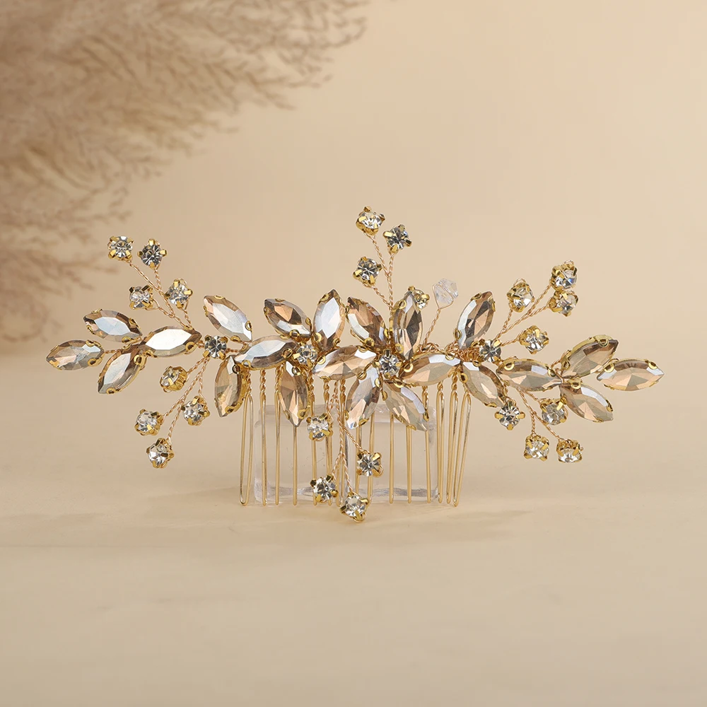 Trendy Red Rhinestone Bridal Hair Comb for Women Black Wedding Hair Accessories Jewelry Green Bride Piece Blue Party Tiaras