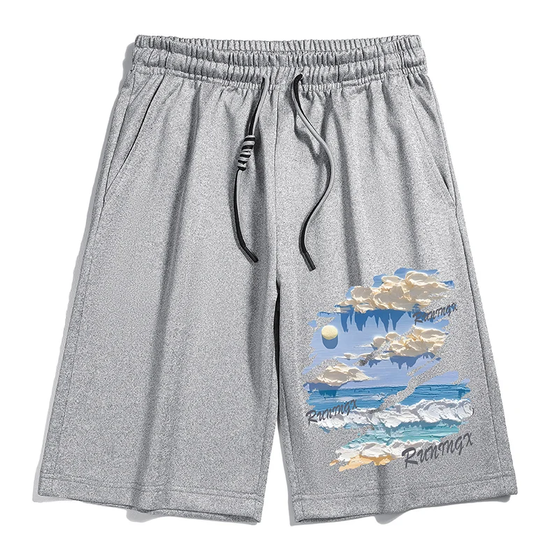 2024 Summer Men Trendy Letter Print Sports Running Beach Short Pants Youth Casual Streetwear Y2K Loose Pockets Basketball Shorts