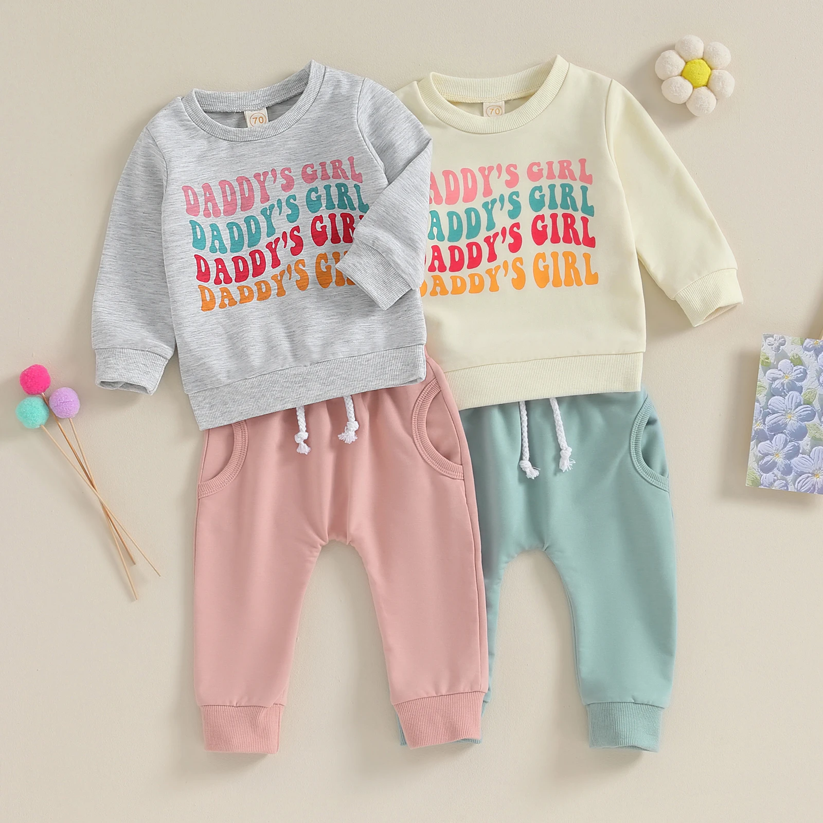 

Toddler Girls 2 Piece Outfit Letter Print Long Sleeve Sweatshirt and Pants Set Baby Cute Fall Clothes