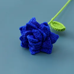 Elegant Rose Knitted Flower Bouquet - Handcrafted Crochet Floral Decor for Weddings and Home Parties (Dark blue)