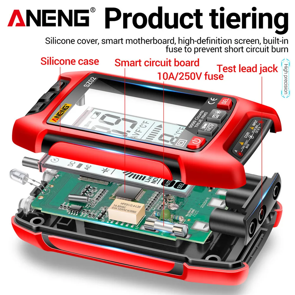 ANENG SZ02 디지털 멀티미터 트랜지스터 스마트 테스터 9999 True RMS 자동 전기 커패시턴스 측정기 온도 저항 계산