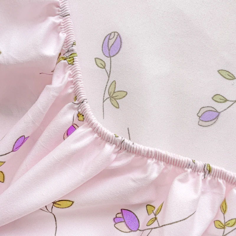 Purple Flower Bed Sheets Single/Queen/King Size Fitted Bed Sheet with Elastic Band drap de lit High Quality Mattress Cover 180 5