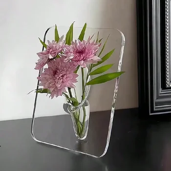 Florero Decorativo - Florero de Acrílico Transparente para Flores, Floreros Modernos para Decoración del Hogar, Floreros Decorativos para Escritorios y Estanterías