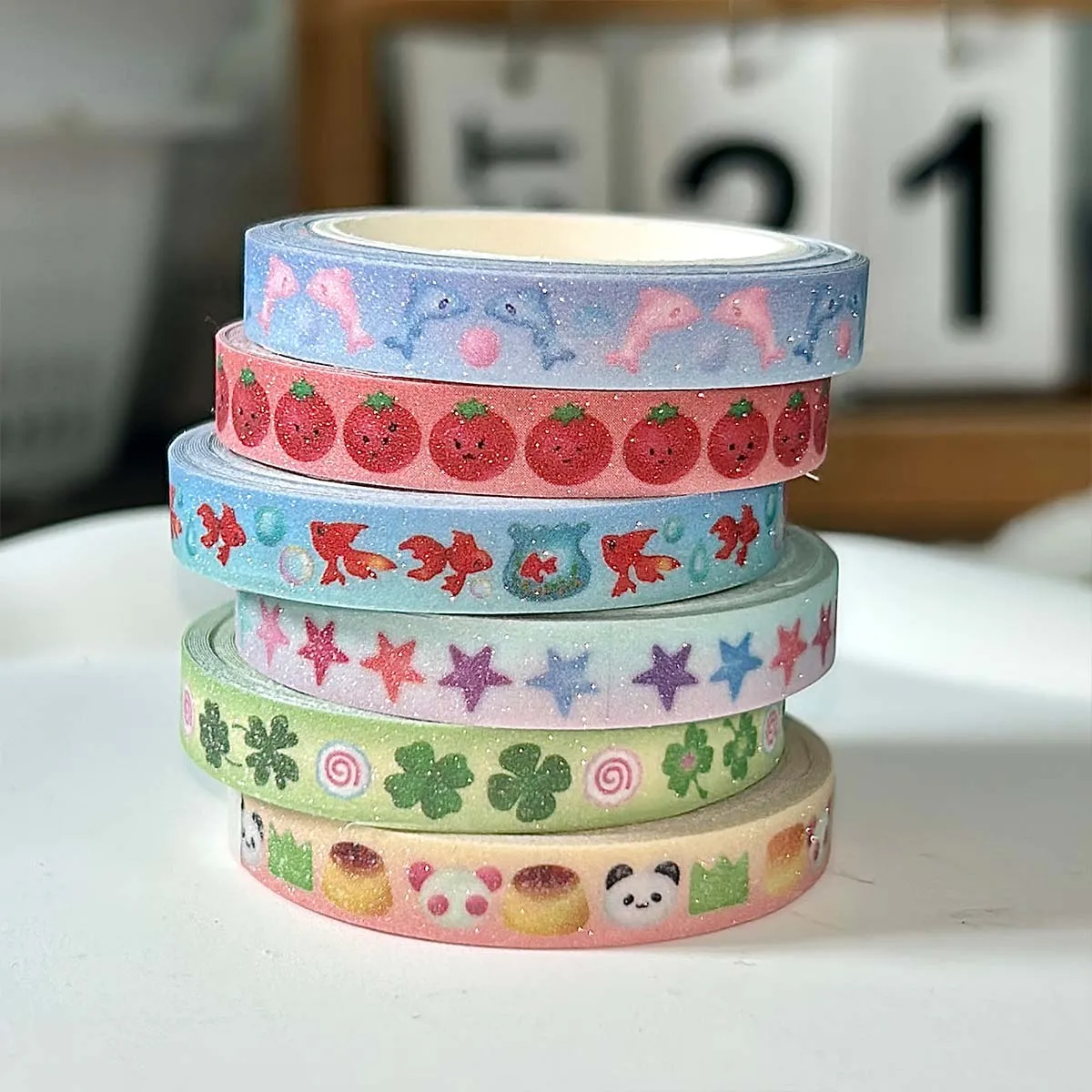 Kawaii Four-leaf Clover Washi Tape Cute Tomato Deco Washi Tape with Sand-Coated Shimmer Film Masking Tape with release paper 3