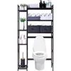 Over The Toilet Storage with Basket and Drawer, Bamboo Bathroom Organizer with Adjustable Shelf & Waterproof Feet Pad 1