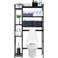 Over The Toilet Storage with Basket and Drawer, Bamboo Bathroom Organizer with Adjustable Shelf & Waterproof Feet Pad 1