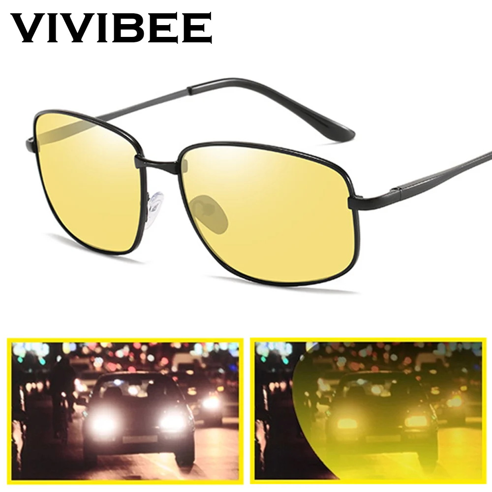 VIVIBEE 남성용 편광 야간 투시경 안경 2026 금속 프레임 노란색 야간 투시경 UV400 여성용 고글