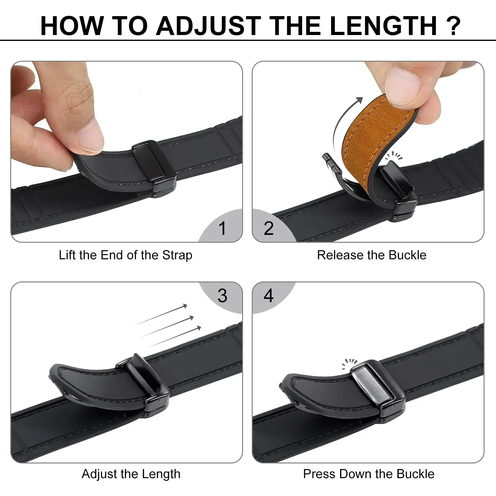 Dual-Tone Silicone and Leather Adjustable Watch Strap, 22mm/20mm