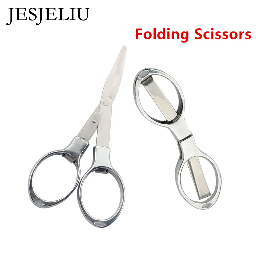 JESJELIU Portable Folding Scissors Glasses Shape Paper Cutters Student Stationery Sewing Tailor Trimming Stainless Steel Scissor 1pcs portable mini folding sewing shear scissors