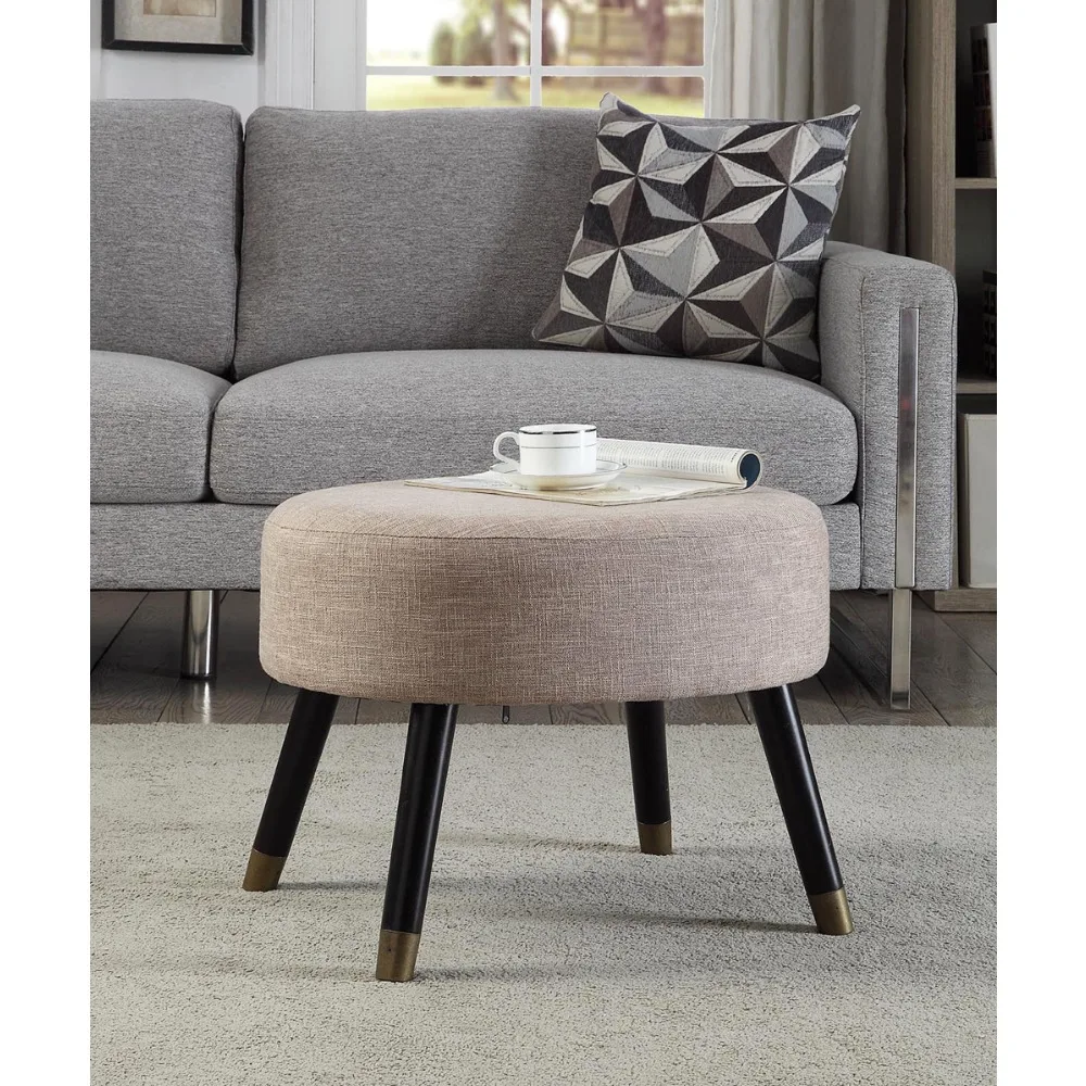 

Small stool, brown linen, household footstool with soft cushion and 4 long legs