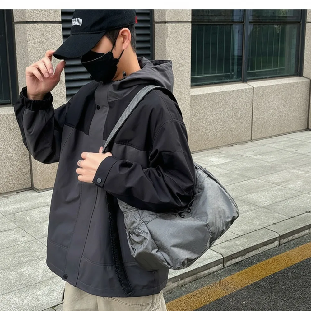 Vielseitige tragbare Umhängetasche, einfarbig, große Kapazität, Messenger-Tasche, glattes Oxford-Gewebe, wasserdichte Umhängetasche, Unisex – Detail 14