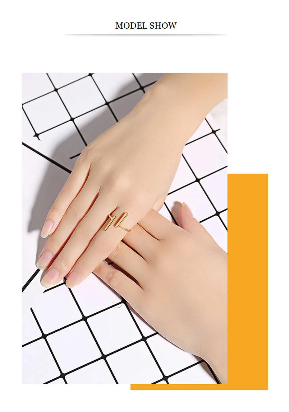 Vnox Minimalistischen Doppel T Brief Ringe für Frauen Partei Schmuck Gold Farbe Edelstahl anillo Geschenke für Mädchen Weibliche Dame – Detail 2
