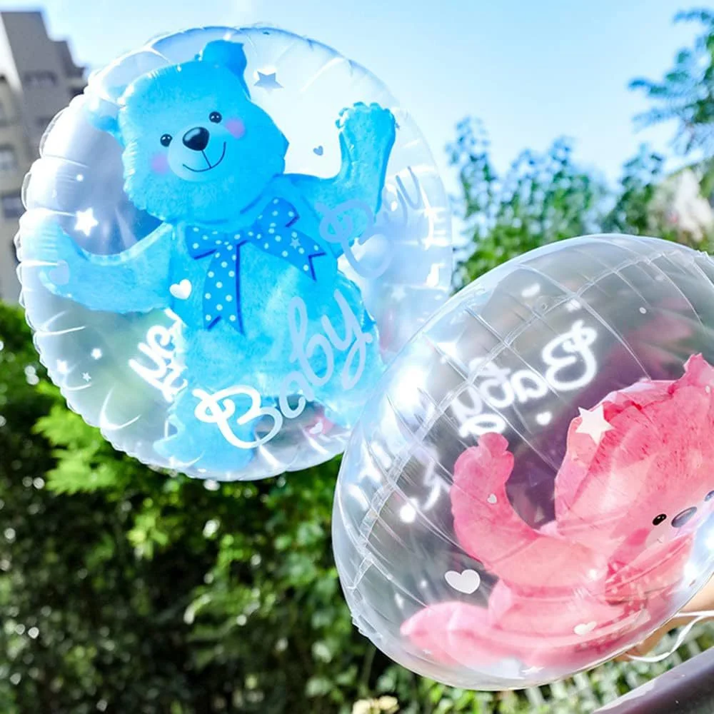 

4D Transparent Baby Boy Girl Blue Pink Bubble Balloon Bear Foil Balloons Kids Birthday Gender Reveal Baby Shower Decorations