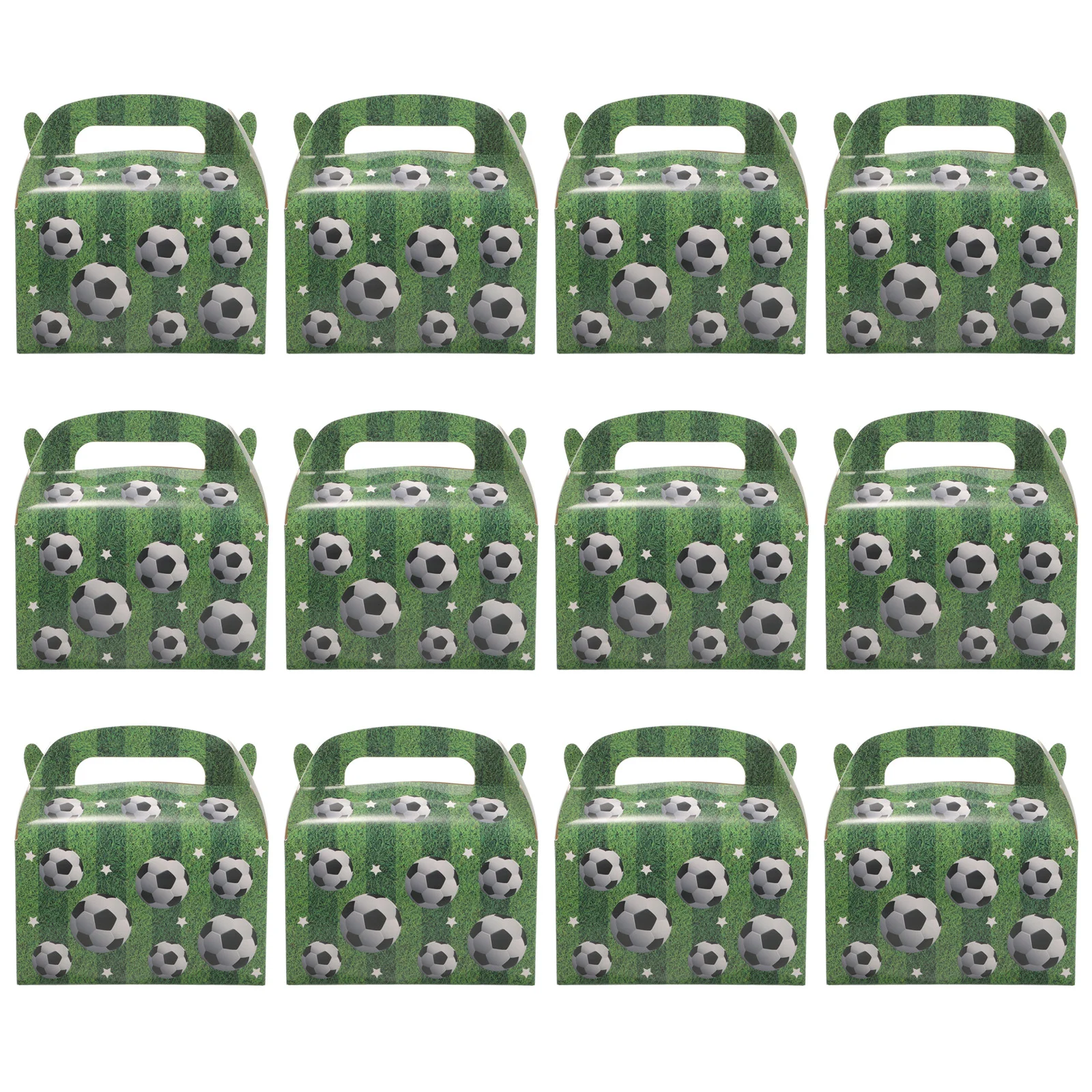 

12 Pcs Football Packaging Box Soccer Party Supplies Cake Holder Favor Boxes Snack Decorations Cookie with Handle Paper Bakery