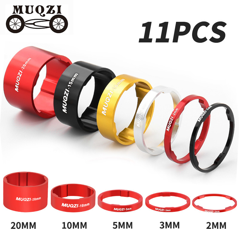 MUQZI 11PCS Headset Washer 2/3/5/10/15/20mm Aluminium Alloy Washer 28.6mm Fork Tube Spacer MTB Stem Spacer Bicycle Accessories