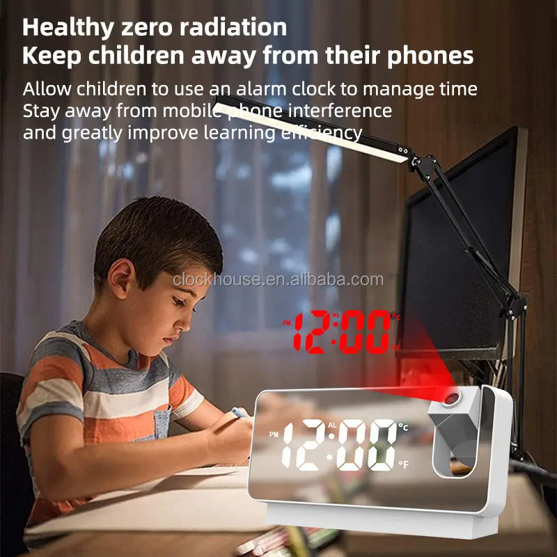 Sveglia con Proiezione, Orologio Digitale LED con Proiezione a Parete, Orologio da Comodino Ricaricabile con Funzione Snooze, Ora e Temperatura - immagine 5