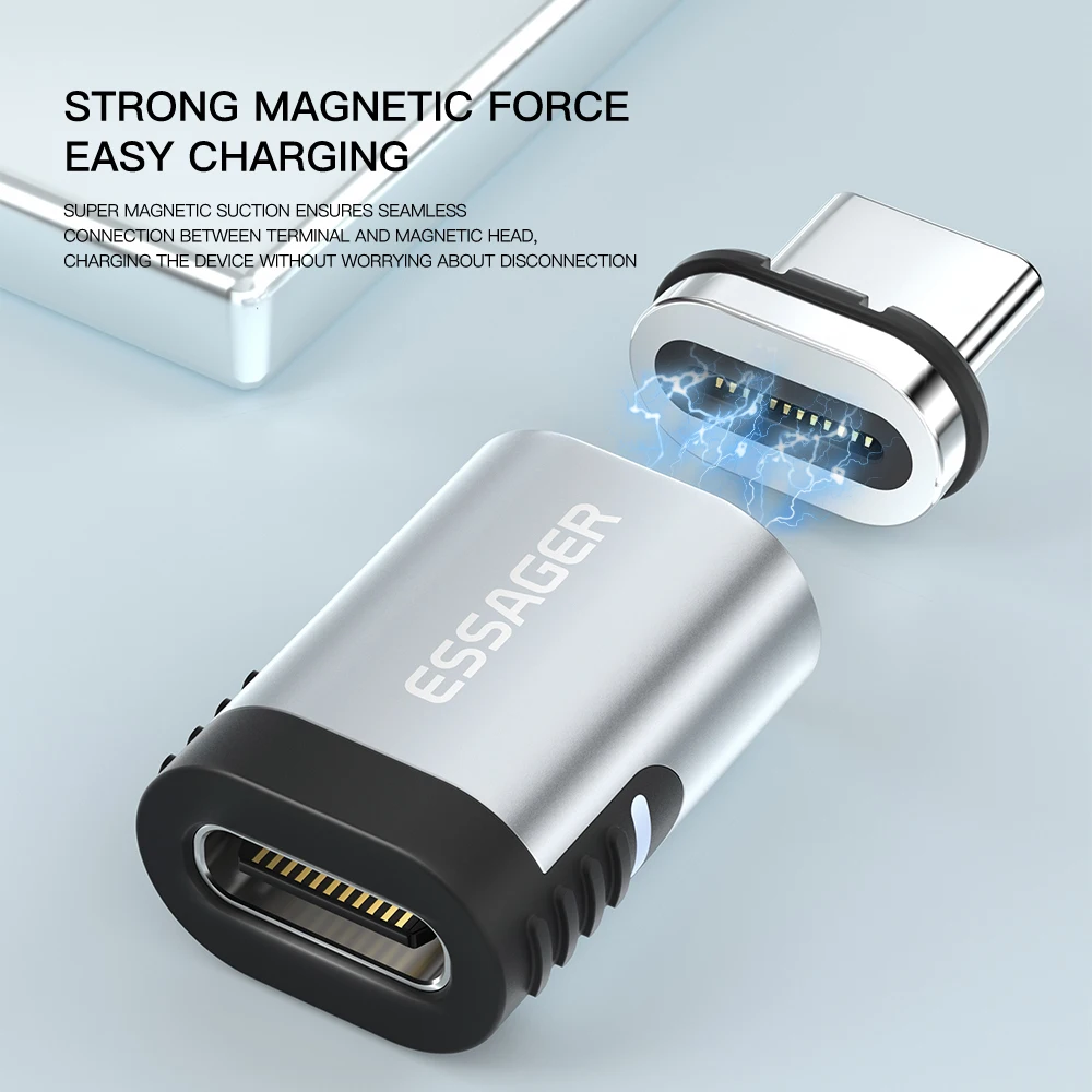Essager 아이패드 프로 맥북용 마그네틱 어댑터 커넥터, USB C타입 PD 3.0 고속 충전 케이블 컨버터, 24 핀, 100W