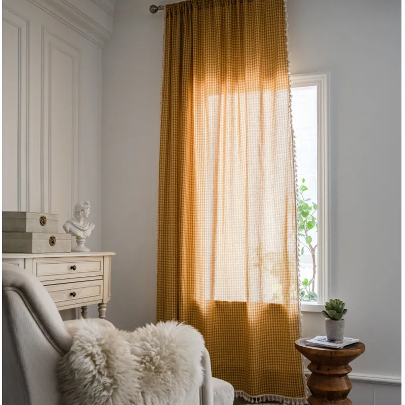 Yaland Cortinas Con Diseño De Cuadros, Estilo Rústico, Tamaño