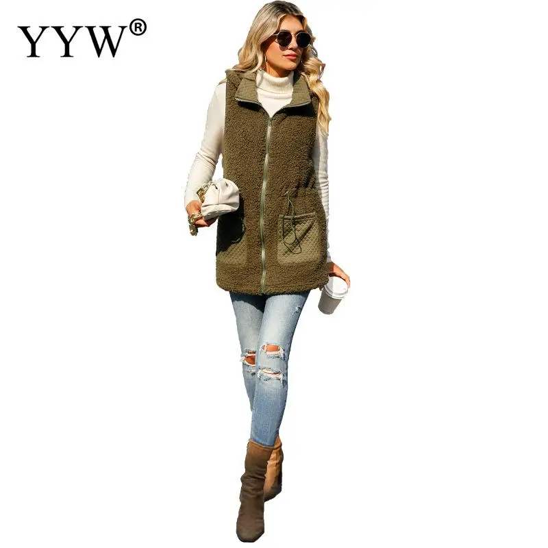

Sleeveless Jacket 2022 Women Plush Coats Winter Warm Vest Zipper Hooded Cardigan Waistcoat Padded Fleece School Vest Ladies Vest