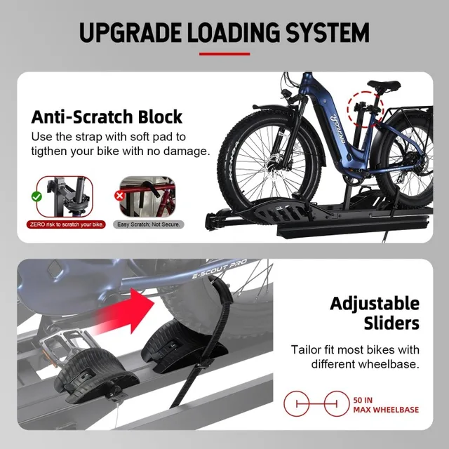 Young Electric Hitch Mount Bike Rack With Ramp, 200 Lbs. Capacity For 2 E-Bikes, Fits Cars, SUVs