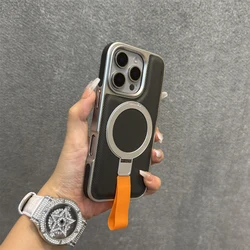 Luxury Electroplated Metal Ring Holder Phone Case with Wireless Charging Compatibility - iPhone 17 Pro (GRAY)