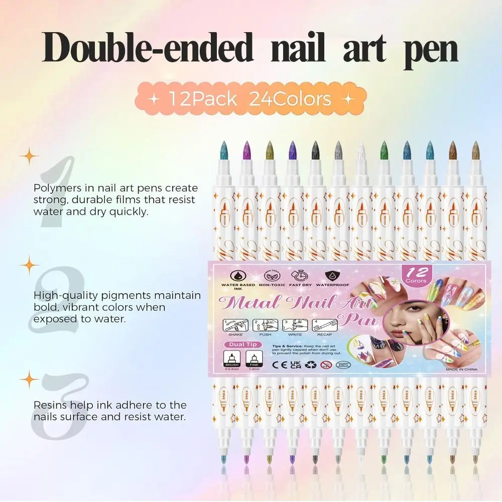 12Pcs/Set New Colorful Nail Art Graffiti Pen DIY 3D Drawing Pen Waterproof Abstract Lines Painting Liner Manicure Tool