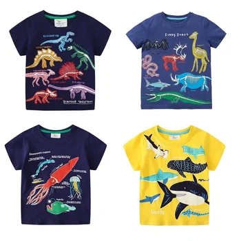 2-7 Years Kids Luminous Cartoon Shark Dinosaur T-shirt 100% Cotton Baby Boys Tees Summer New Short Sleeve Tops 1