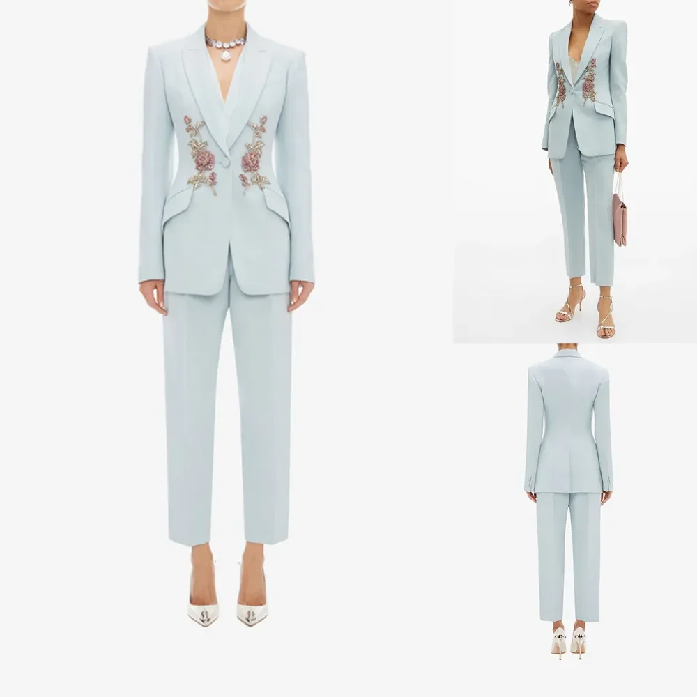 

Women's Suit Gold Decal Customized One Button Dress Fashion Elegant Birthday Office Business Set Coat+Pants