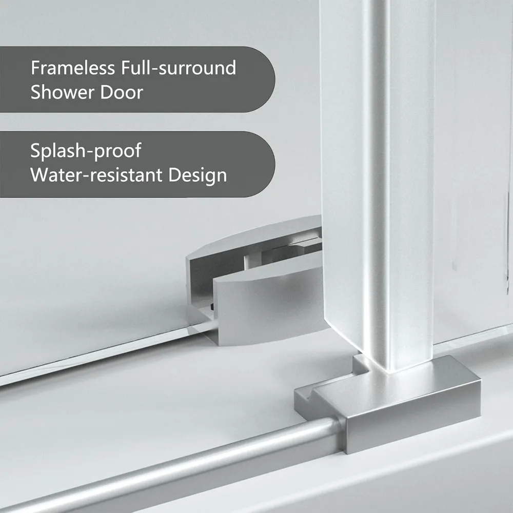 Shower Door, 56-60 in. Wide,Clear Tempered Glass and Seal with Handle and Stainless Steel Hardware,Frameless Sliding Shower Door 5