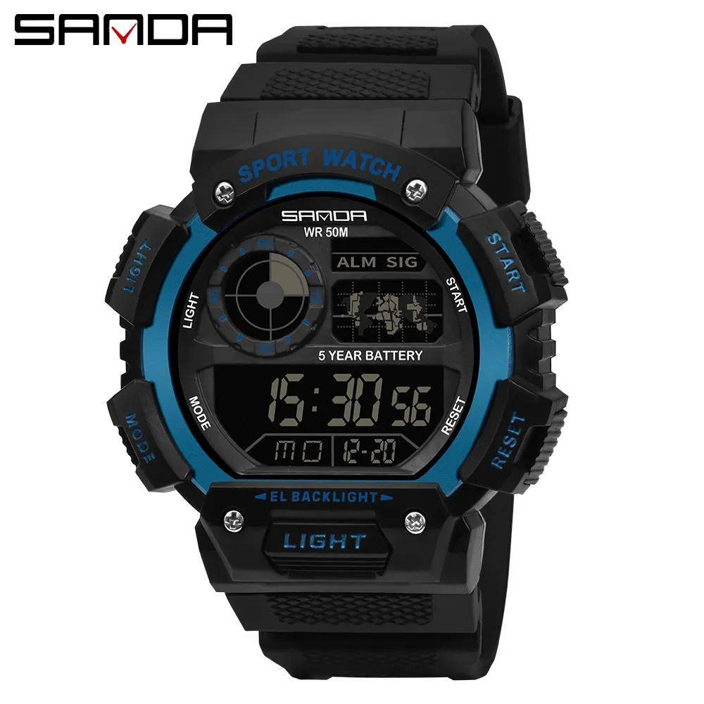 

Fashion Sanda Top Brand Men 50m Waterproof Digital Watch Chronograph Sports Mens Swim Wristwatches G Style Watches Clock