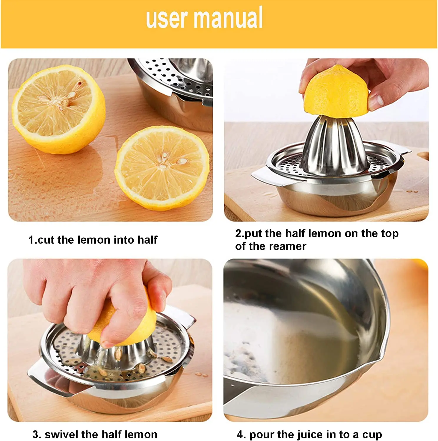 Stainless Steel Lemon Squeezer Manual Juicer For Orange Lemon Squeezer Reamers Fruit Vegetable Cup Kitchen Tool